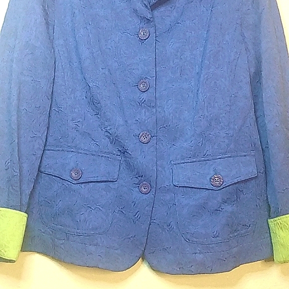 Coldwater Creek button up purple with green blazer rose textured damask size 8 - Picture 4 of 12